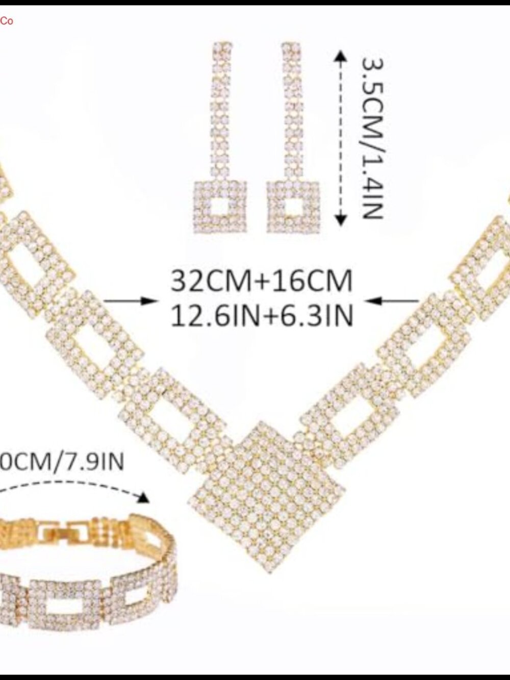 Crystal Rhinestone Bridal Wedding Jewelry Set Necklace Earrings Bracelet - Picture 5 of 6